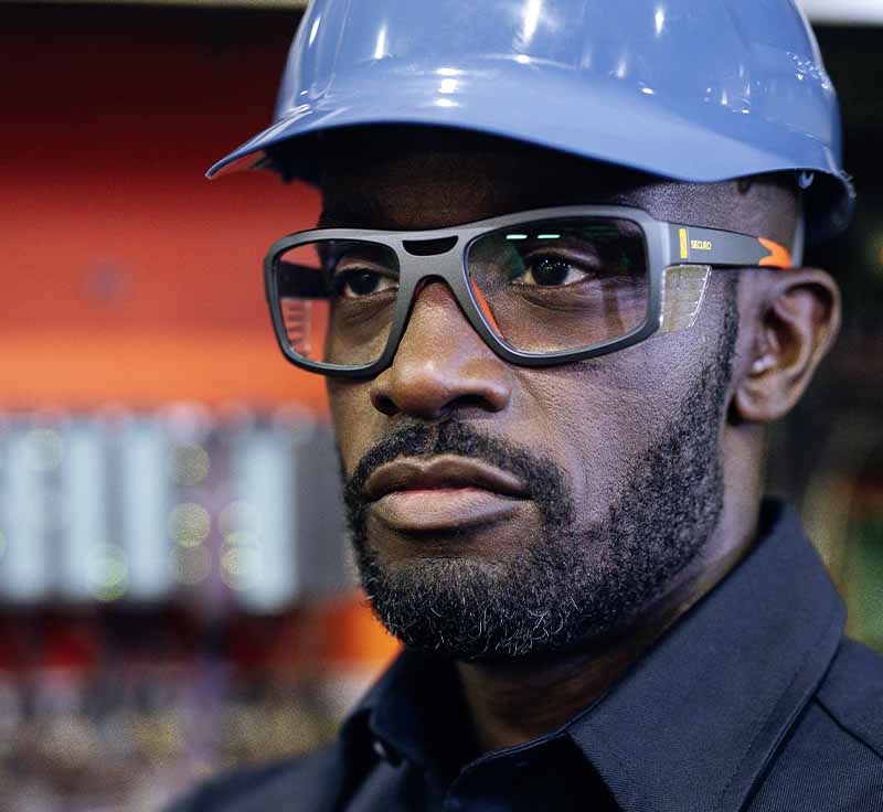 Man wearing Joey frame